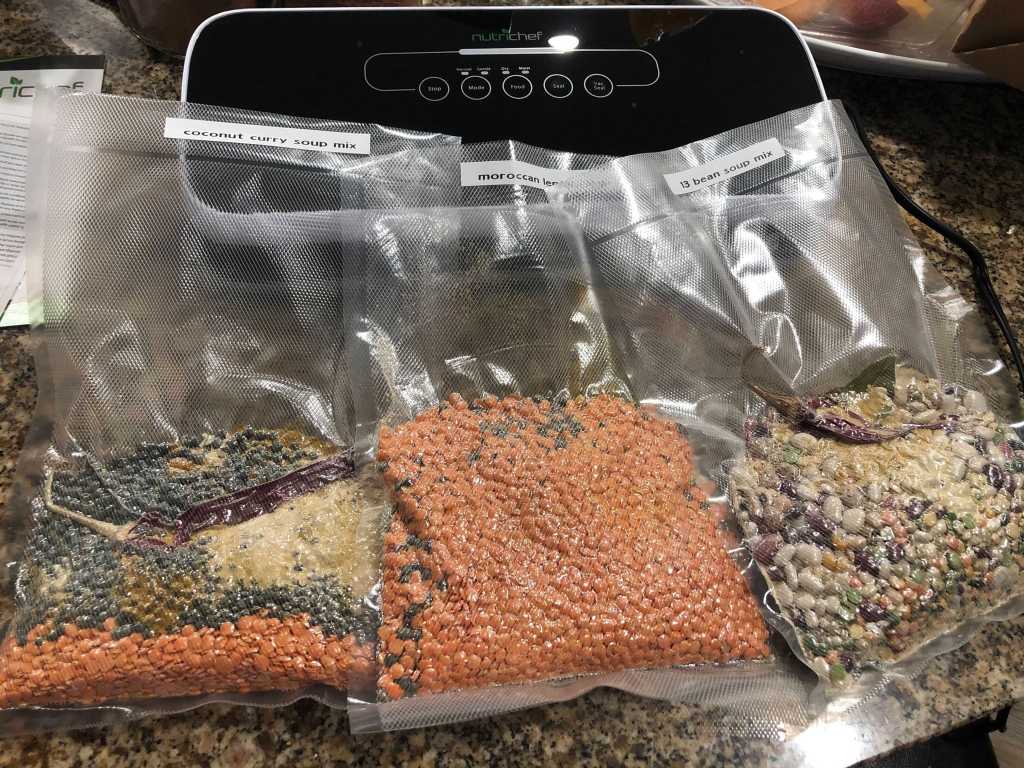 Vacuum sealed bean soup and curried lentils.